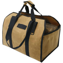 Large Waxed Canvas Firewood Carrier Tote Bag, Waterproof Log Tote for Indoor and Outdoor Use
