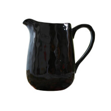 Ceramic Milk Pitcher 1000ml Large Capacity Black Gravy Boat with EasyGrip Handle and Pour Spout