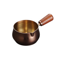 Gravy Boat Stainless Steel Sauce Server with Wooden Handle, Rose Gold Medium, NoSpill Spout