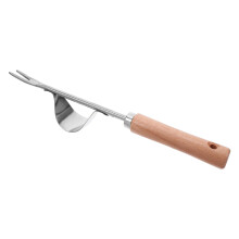 Stainless Steel Garden Weeder Tool with Ergonomic Wooden Handle for Root Removal and Soil Loosening