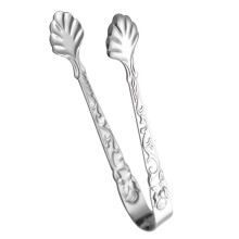 Stainless Steel Rose Pattern Ice Cube Tongs with Ergonomic Grip for Coffee Sugar Cubes and Buffet