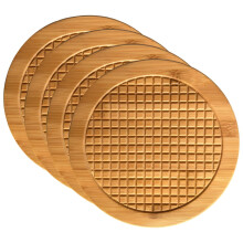 4 Pcs Round Bamboo Trivets Heat Resistant ScratchProof NonSlip Coasters for Pots and Dishes