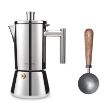 Stovetop Espresso Maker 4 Cup Stainless Steel Moka Pot with Walnut Handle Induction Compatible