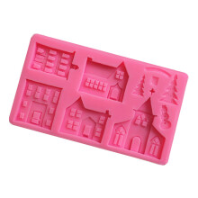 Christmas Tree Icing Pattern Chocolate Mold - House Castle Cabin Shape Cake Mould, Food Grade Silicone 3D Baking Mold