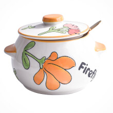 Ceramic Sugar Bowl with Spoon 15.2oz Elegant Floral Design with Lid, Rustic Farmhouse Kitchen Container