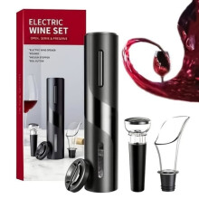 Electric Corkscrew 4-in-1 Automatic Bottle Opener with Foil Cutter, Wine Pourer and Wine Stopper, Black - Practical Goodies