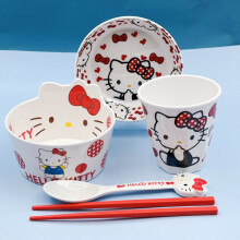 Cute kt cat children‘s bowl tableware a complete set of melamine imitation porcelain bowl student canteen rice bowl anti-fall household bowl spoon