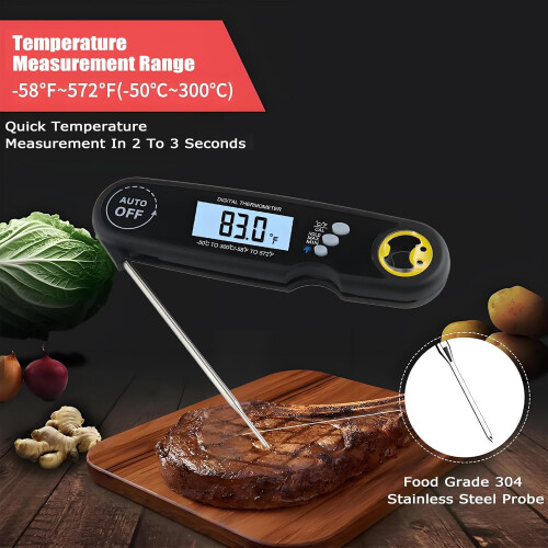 Digital Meat Thermometer Instant Read Waterproof Folding Probe for Cooking Grilling Baking Candy Black 2