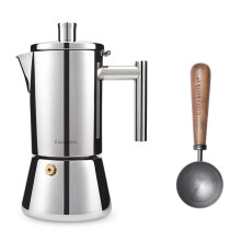 Stainless Steel Stovetop Espresso Maker 6 Cup Moka Pot with Wooden Handle Induction Compatible