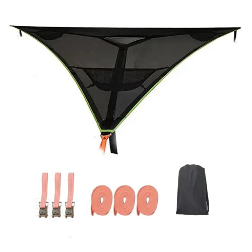 Large MultiPerson Camping Hammock Swing with Triangular Stability Frame for Outdoor Hiking Black