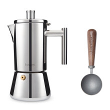 Stainless Steel Moka Pot 6 Cup Stovetop Espresso Maker with Heat Resistant Walnut Handle