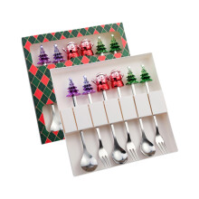 6Pcs Christmas Spoon and Fork Set, Stainless Steel Cutlery with Festive Design for Holiday Tea Party, Style D