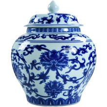 Blue and White Porcelain Ginger Jar with Lid Antique Chinoiserie Design Decorative Storage