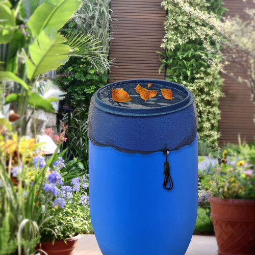 Rain Barrel Cover Mesh Screen with Adjustable Drawstring, 100cm Debris Filter Net Prevents Leaves 1