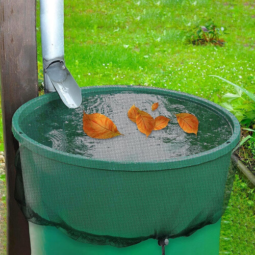 Rain Barrel Cover Mesh Screen with Adjustable Drawstring, 100cm Debris Filter Net Prevents Leaves 2