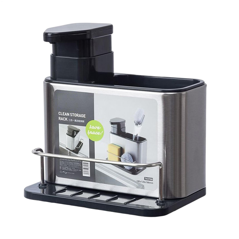 Kitchen Soap Dispenser With Sponge Holder, Durable Stainless Steel Sink Organizer 3In1 Design 9113335209466