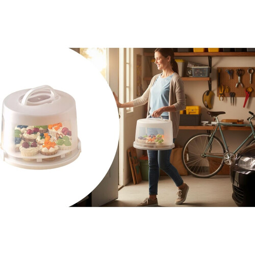 Cake Carrier with Clear Lid and Removable Cupcake Insert, Secure Closure, 25.5x30x19.5 cm 2