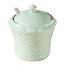 Large Ceramic Sugar Bowl with Lid and Spoon, 900ml Sugar Holder with Handle for Coffee Bar Ref: 3117