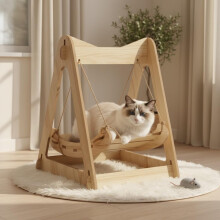 Wall Mounted Cat Hammock with Sisal Rope Scratcher, Pine Wood Bed for Indoor Cats with Name Tag