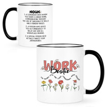 Work Bestie Mug for Women Coworker Gift, Funny Coffee Cup, 11oz White and Black, Dishwasher Safe