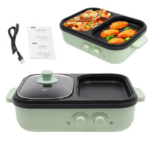 2 in 1 Korean BBQ Hot Pot with Grill, Electric Tabletop Combo for 13 People, Dual Temp Control