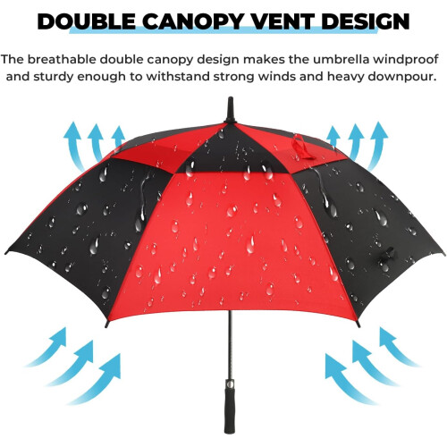 Golf Umbrella Extra Large Windproof Double Canopy Automatic Open Waterproof 62 Inch Black Red 1