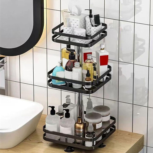 Countertop Storage Rack Adjustable Round Shelf for Kitchen and Bathroom Organizing 2