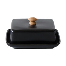 Ceramic Butter Dish with Lid and Airtight Cover, Black Porcelain Butter Keeper for Countertop