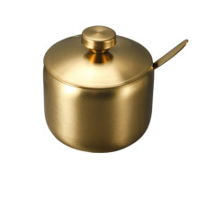 Stainless Steel Sugar Bowl with Lid and Spoon, 250ml Gold Spice Jar for Condiments and Seasonings