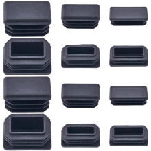 24Pcs 3 Sizes Black Tubing End Caps, Rectangle Plastic Plug Insert for Metal Tube Covers, Chair Glide Inserts