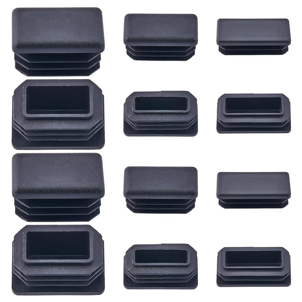 24Pcs 3 Sizes Black Tubing End Caps, Rectangle Plastic Plug Insert For Metal Tube Covers, Chair Glide Inserts 9377112336480