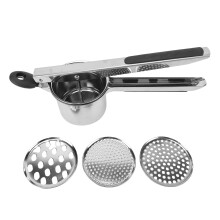 Potato Ricer Stainless Steel Masher with 3 Discs 15oz Capacity and HeatProof Silicone Grip