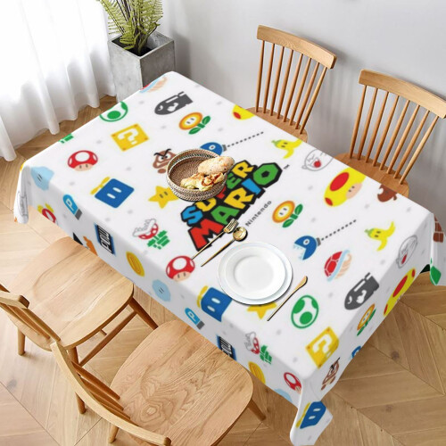 Mario Rectangular Tablecloth Water Resistance Antiwrinkle Spillproof Soft Fabric Table Cloth 60"X90"