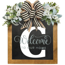 Door Sign for Home, Door Sign Wreath Easy to Hang Weather Resistant Anti-crack Surname Letter Front Door Wood Plate Wreath Household Decor Door Sign