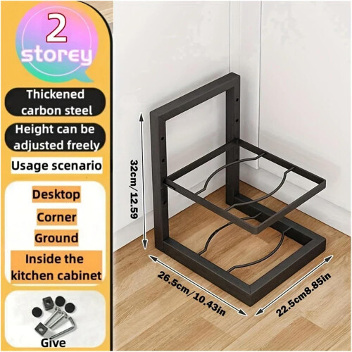 Adjustable Pot and Pan Organizer Rack, Stainless Steel 2 Tier SpaceSaving Kitchen Storage 2