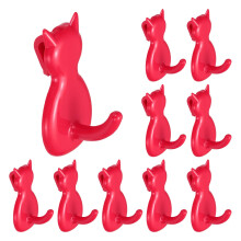 10 Pcs Plastic Grid Wall Hooks 2.2 Inch Cat Shaped Red for Garage Storage and Display