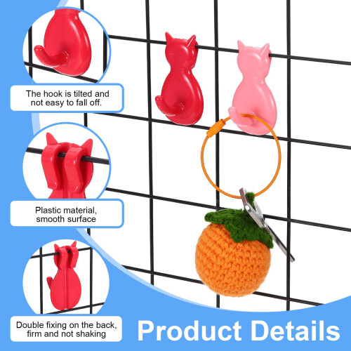 10 Pcs Plastic Grid Wall Hooks 2.2 Inch Cat Shaped Red for Garage Storage and Display 2