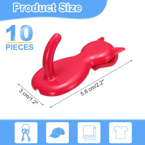 10 Pcs Plastic Grid Wall Hooks 2.2 Inch Cat Shaped Red for Garage Storage and Display 1