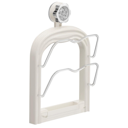 Pot Lid Organizer Adjustable Wall Mounted Rack with Suction Cup Space Saving Kitchen Holder Cream