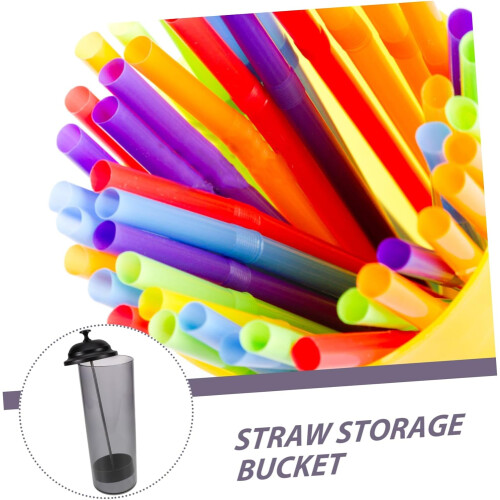 Straw Holder with Dustproof Lid, Plastic Storage Container for Kitchen Countertop Organizer, Grey 2