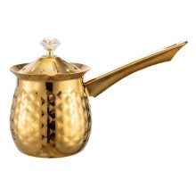 Turkish Coffee Pot Greek Coffee Maker Hammered Stainless Steel Cezve Gold Large with Long Handle