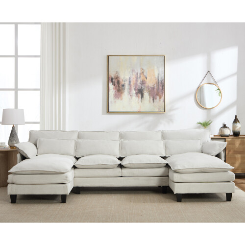Living And Home Modern U-Shaped Chenille Sectional Sofa, White 1
