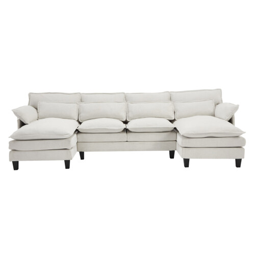 Living And Home Modern U-Shaped Chenille Sectional Sofa, White 2