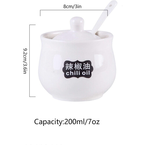 Sugar Bowl Ceramic Spice Jar with Lid and Spoon, Cute HandDrawn Pattern White 200ml 1