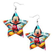 Cartoon Mickey Mouse Leather Earrings Christmas Decorative Design Faux Leather Earring Lightweight Dangle Drop Earrings for Women