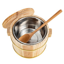 Sushi Rice Mixing Bowl with Lid, Stainless Steel Lined Wooden Hangiri Tub for Home and Restaurant