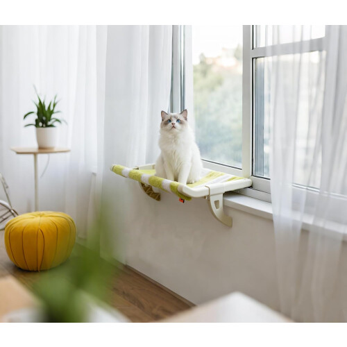 Cat Window Hammock with Strong Support, No Drilling Tool Install, Breathable Plush Cover 1