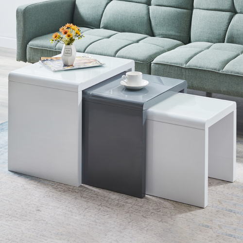 AINPECCA (Grey+White+White) 3PCS Nested Coffee Table Set High gloss Sofa Side 1