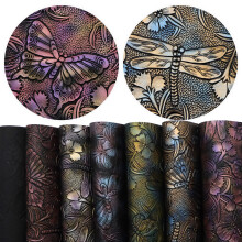 Faux Leather Sheets for Crafts Flower Butterfly Pattern 7pcs Assorted Colors DIY Fabric 7.7x12.9in