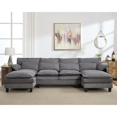 Living And Home Modern U-Shaped Chenille Sectional Sofa, Grey 1